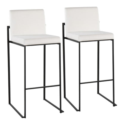 Black Steel, White Velvet Fuji High Back Barstool - Set of 2