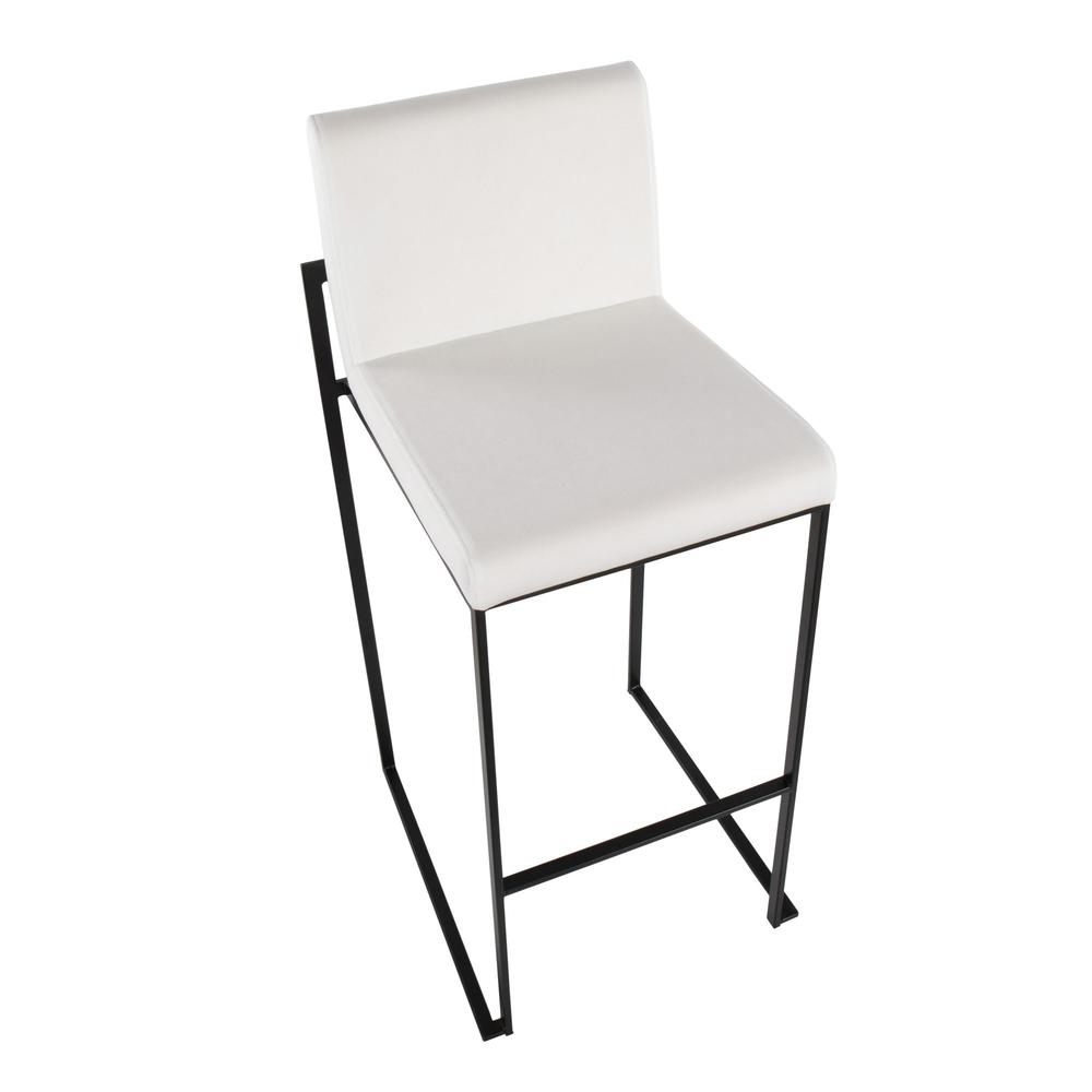 Black Steel, White Velvet Fuji High Back Barstool - Set of 2