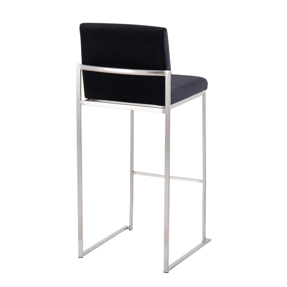 Stainless Steel, Black Velvet Fuji High Back Barstool - Set of 2