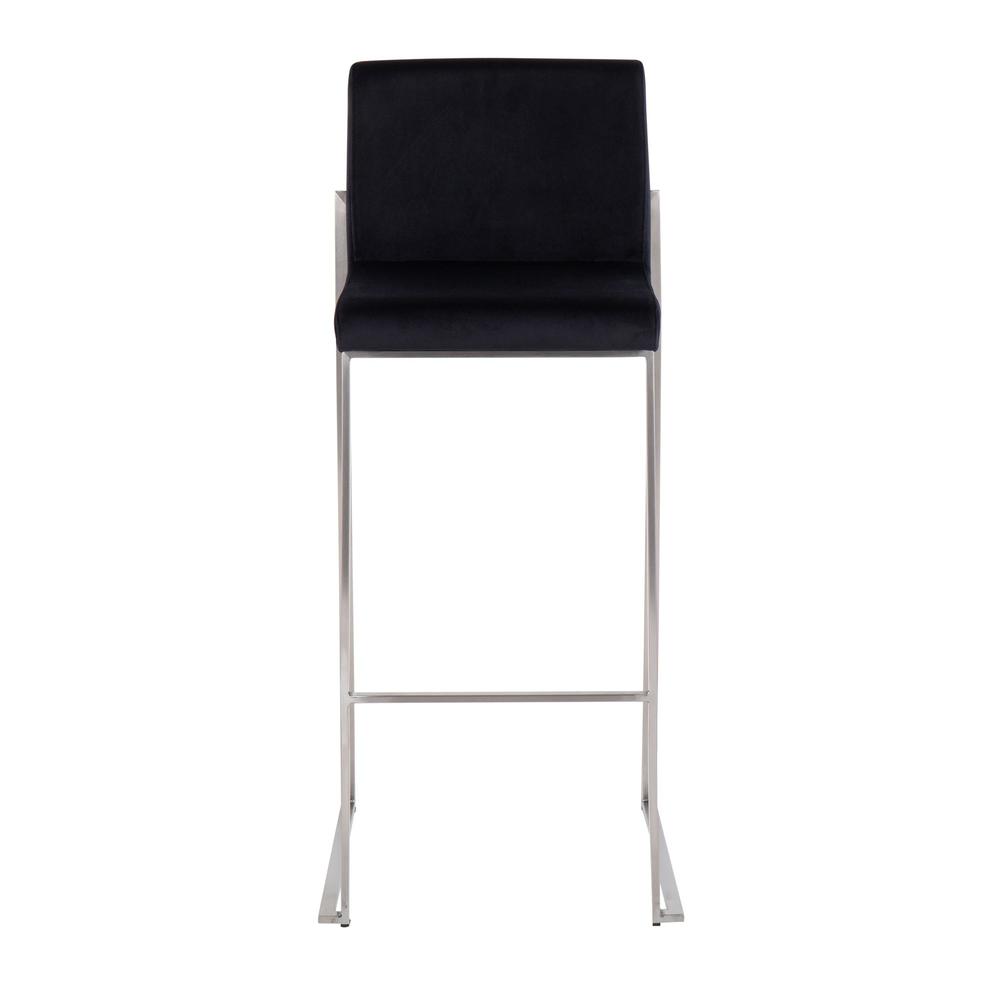 Stainless Steel, Black Velvet Fuji High Back Barstool - Set of 2
