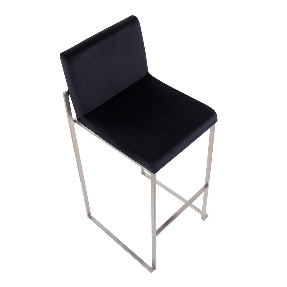Stainless Steel, Black Velvet Fuji High Back Barstool - Set of 2