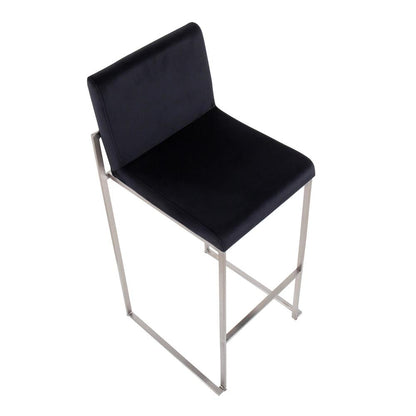 Stainless Steel, Black Velvet Fuji High Back Barstool - Set of 2
