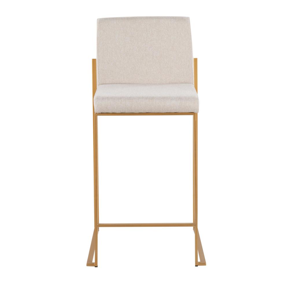 Gold Steel, Beige Fabric Fuji High Back Counter Stool - Set of 2