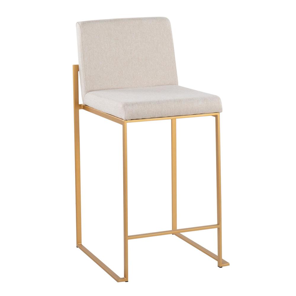 Gold Steel, Beige Fabric Fuji High Back Counter Stool - Set of 2