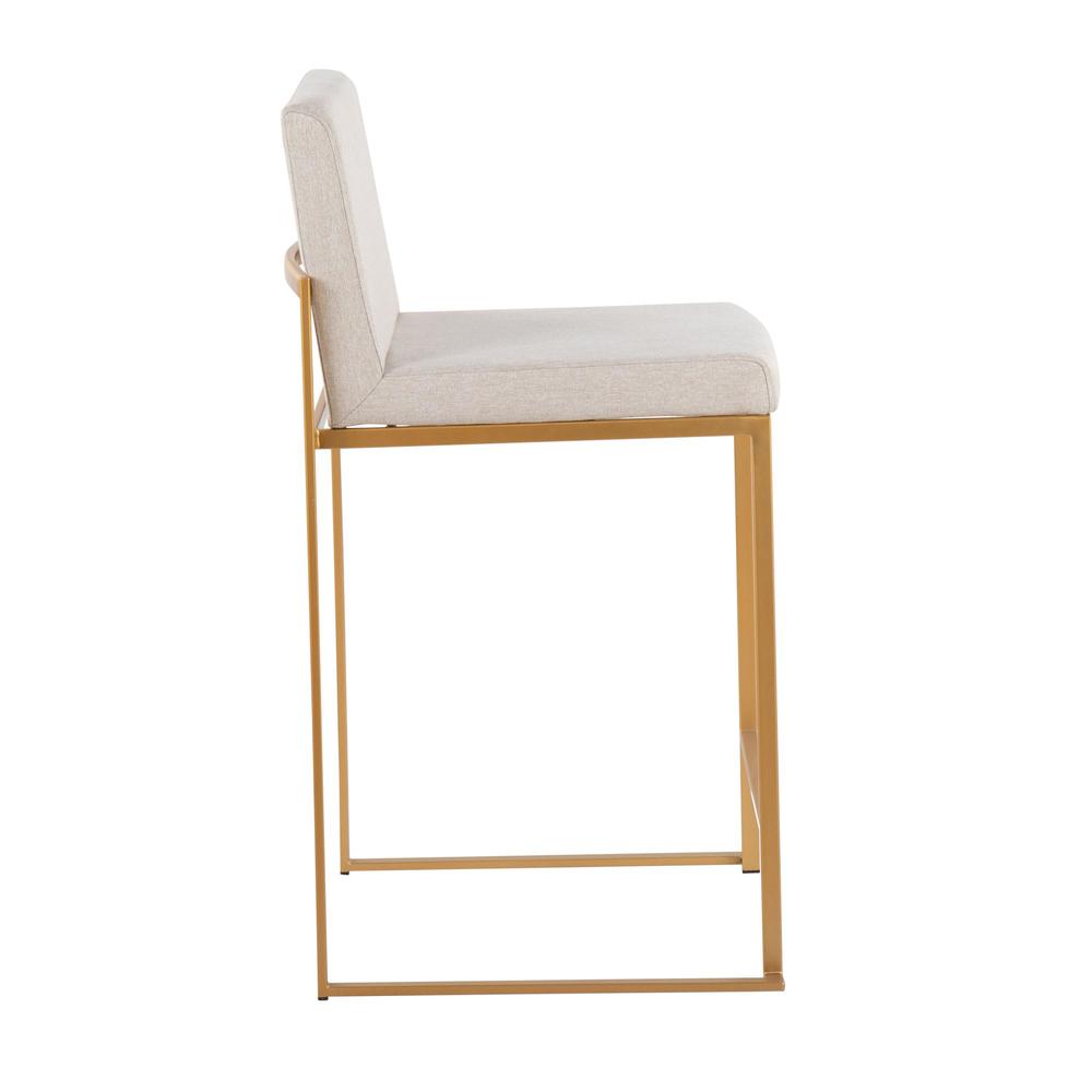 Gold Steel, Beige Fabric Fuji High Back Counter Stool - Set of 2