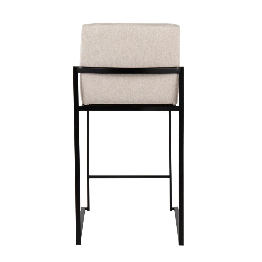 Black Steel, Beige Fabric Fuji High Back Counter Stool - Set of 2