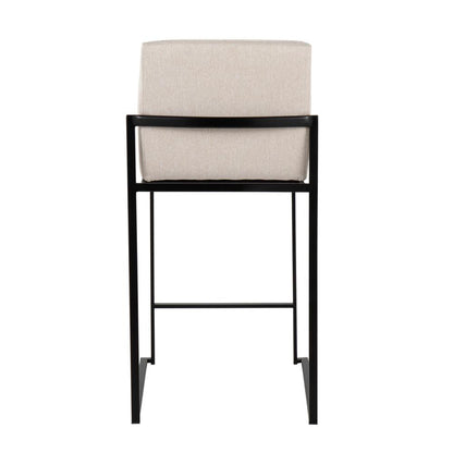 Black Steel, Beige Fabric Fuji High Back Counter Stool - Set of 2