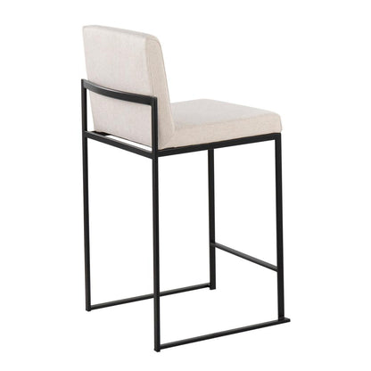 Black Steel, Beige Fabric Fuji High Back Counter Stool - Set of 2