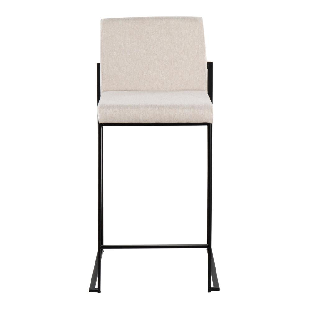Black Steel, Beige Fabric Fuji High Back Counter Stool - Set of 2