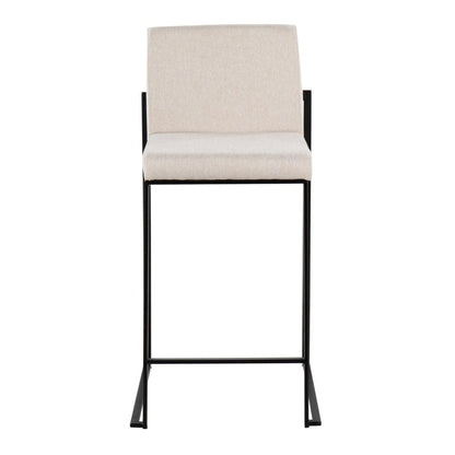 Black Steel, Beige Fabric Fuji High Back Counter Stool - Set of 2