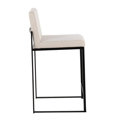 Black Steel, Beige Fabric Fuji High Back Counter Stool - Set of 2