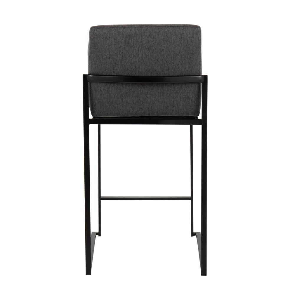 Black Steel, Charcoal Fabric Fuji High Back Counter Stool - Set of 2