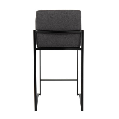 Black Steel, Charcoal Fabric Fuji High Back Counter Stool - Set of 2