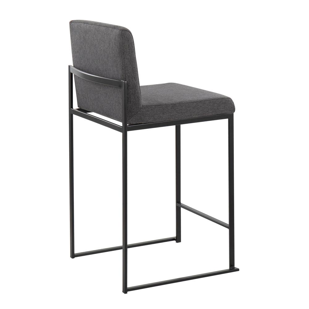 Black Steel, Charcoal Fabric Fuji High Back Counter Stool - Set of 2
