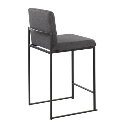Black Steel, Charcoal Fabric Fuji High Back Counter Stool - Set of 2