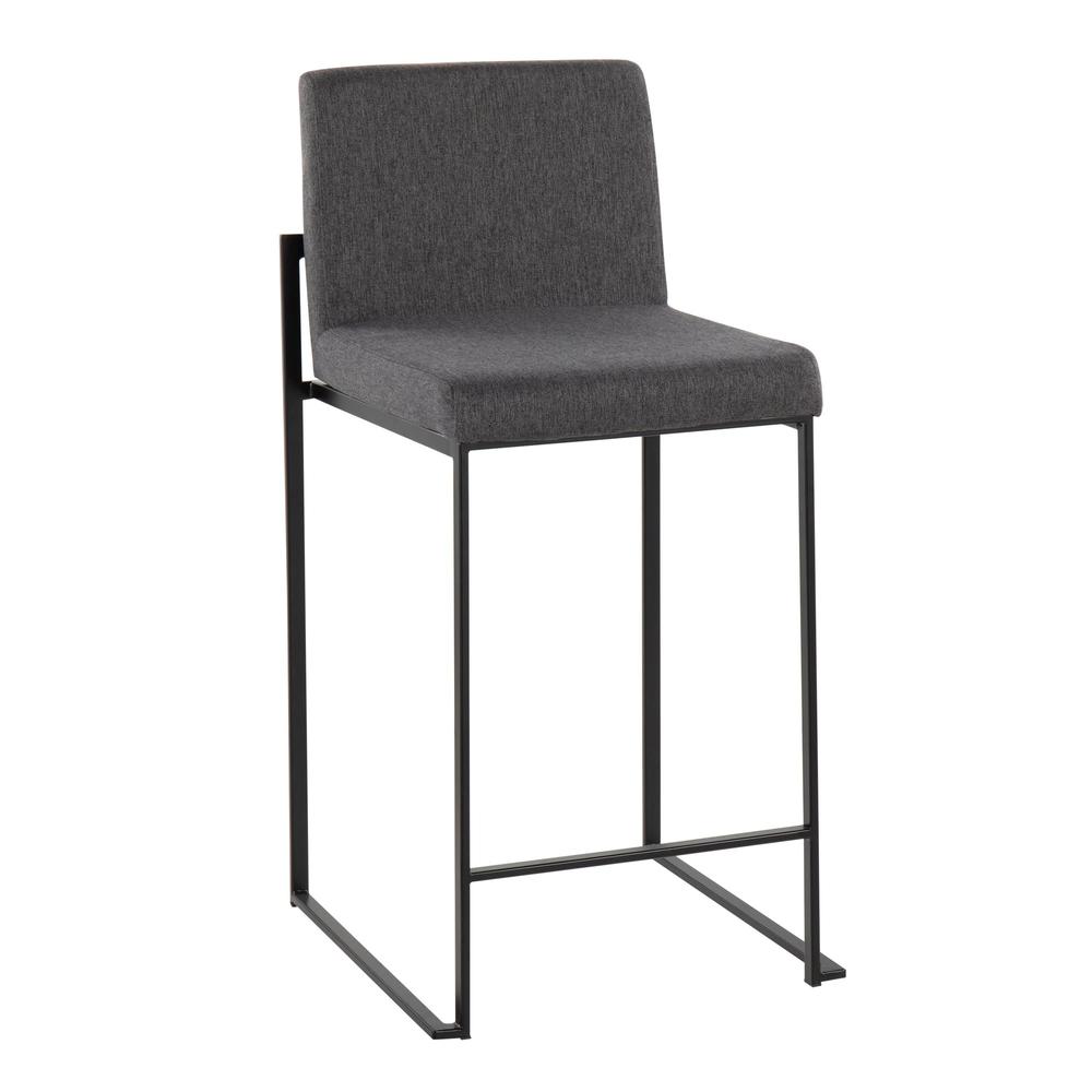 Black Steel, Charcoal Fabric Fuji High Back Counter Stool - Set of 2