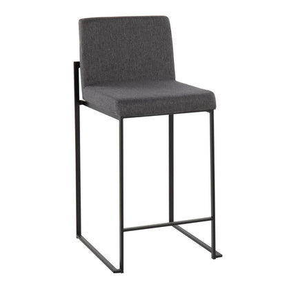 Black Steel, Charcoal Fabric Fuji High Back Counter Stool - Set of 2