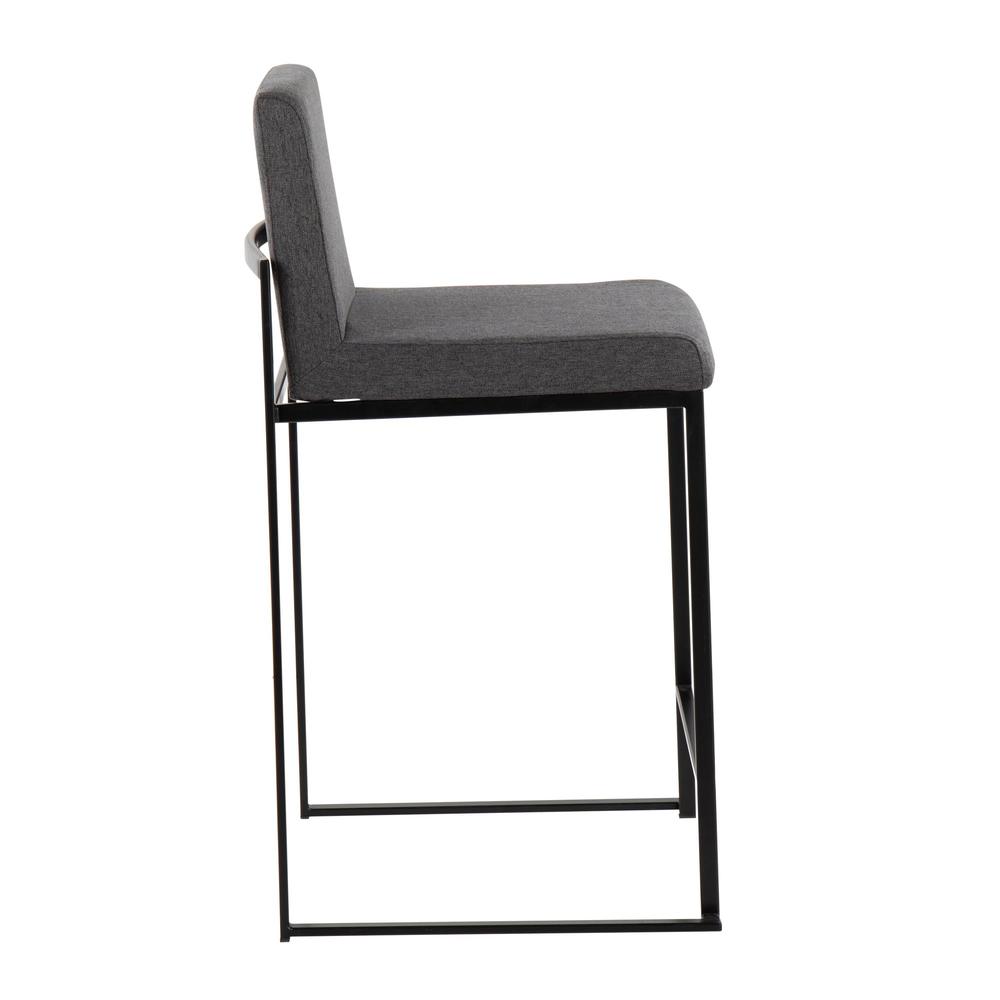 Black Steel, Charcoal Fabric Fuji High Back Counter Stool - Set of 2