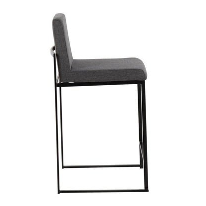 Black Steel, Charcoal Fabric Fuji High Back Counter Stool - Set of 2
