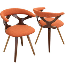 Gardenia Mid-century Modern Dining/Accent Chair with Swivel in Walnut Wood and Orange Fabric