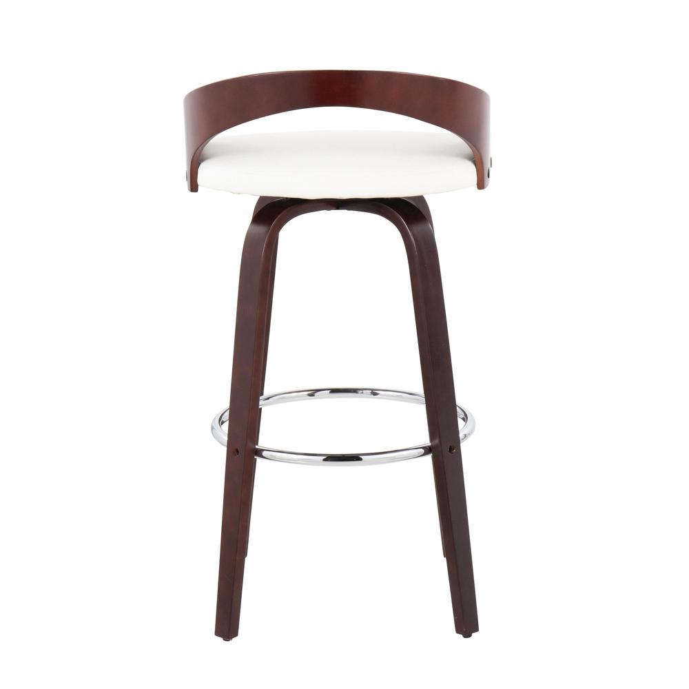 Cherry Wood, White PU, Chrome Grotto Barstool - Set of 2