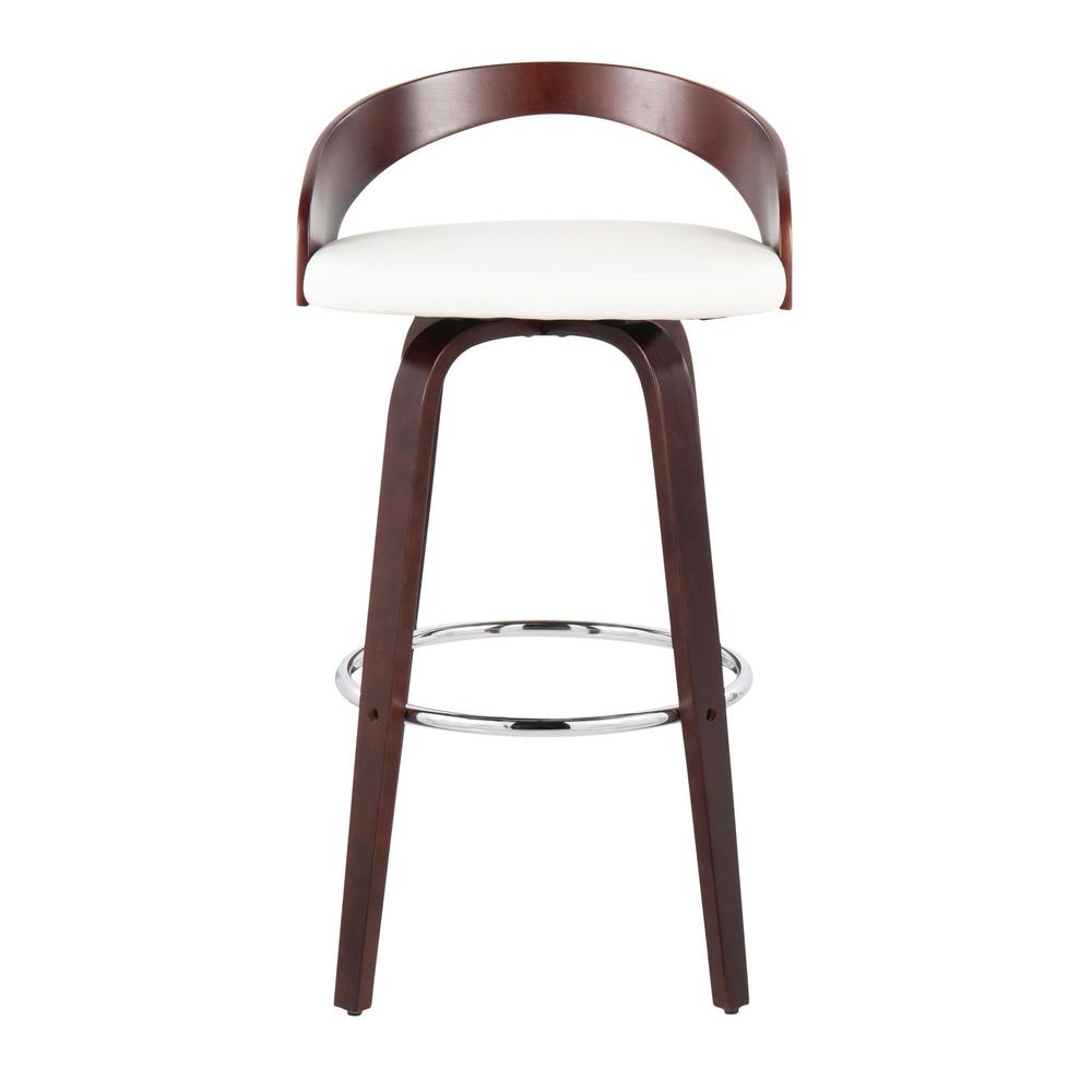 Cherry Wood, White PU, Chrome Grotto Barstool - Set of 2