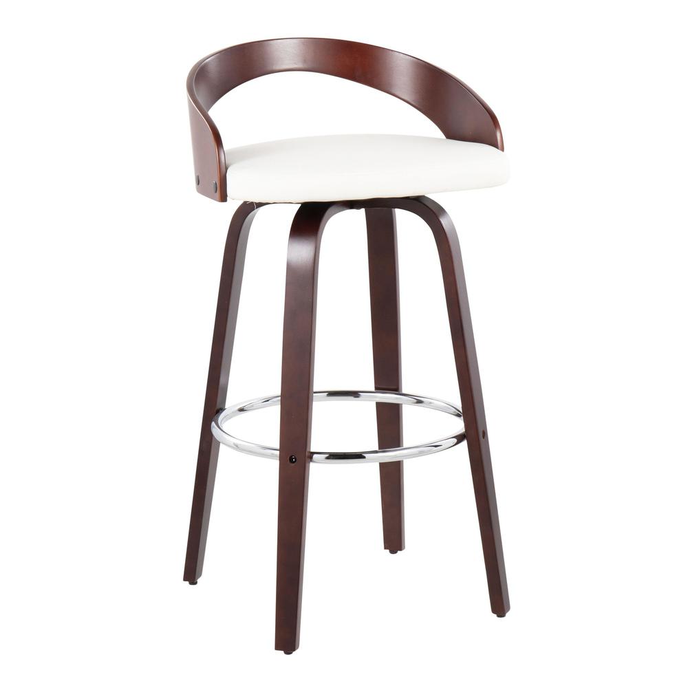 Cherry Wood, White PU, Chrome Grotto Barstool - Set of 2