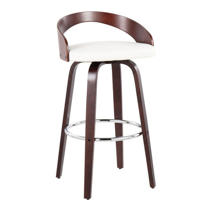 Cherry Wood, White PU, Chrome Grotto Barstool - Set of 2