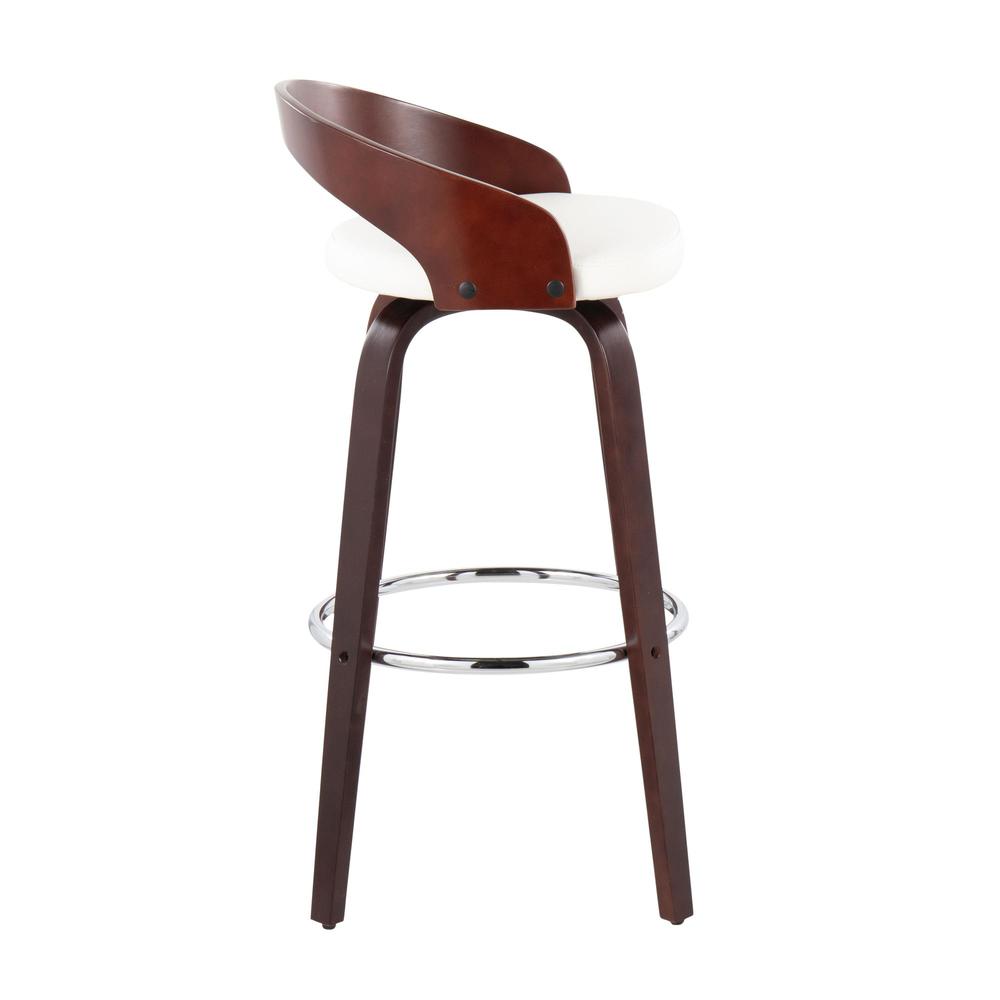 Cherry Wood, White PU, Chrome Grotto Barstool - Set of 2