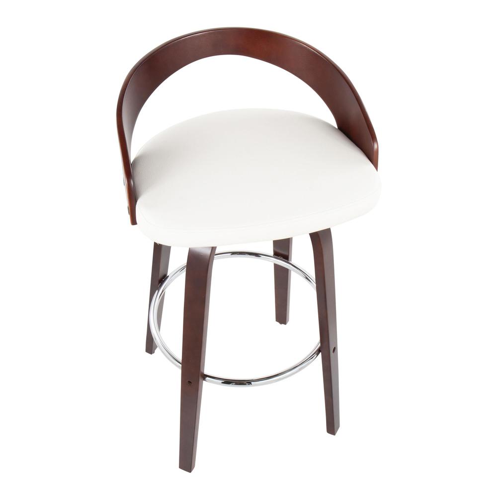 Cherry Wood, White PU, Chrome Grotto Barstool - Set of 2