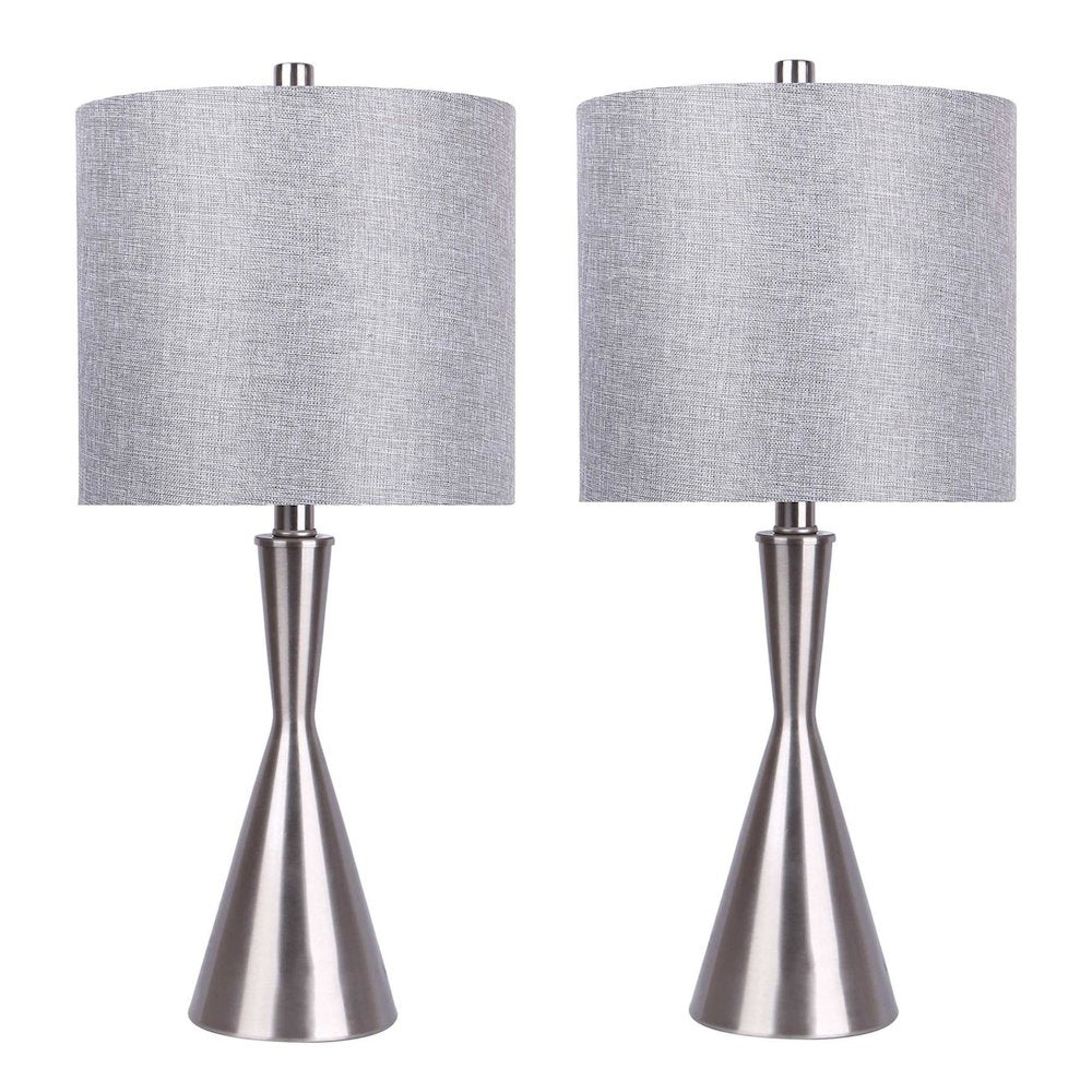 Brushed Nickel, Grey Linen Gemma 23" Metal Table Lamp - Set of 2