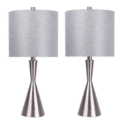 Brushed Nickel, Grey Linen Gemma 23" Metal Table Lamp - Set of 2