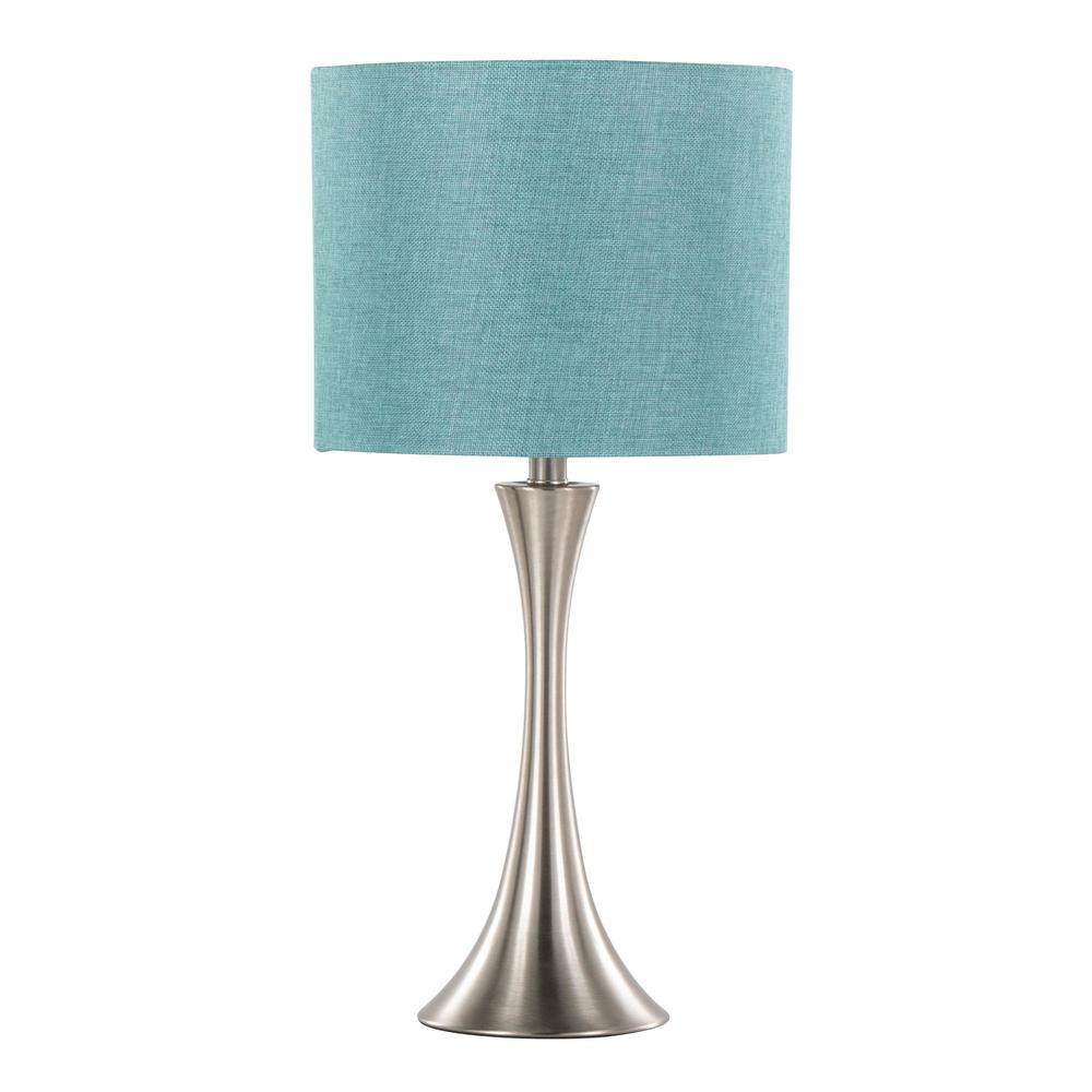 Brushed Nickel, Turquoise Linen Lenuxe 24" Metal Table Lamp - Set of 2