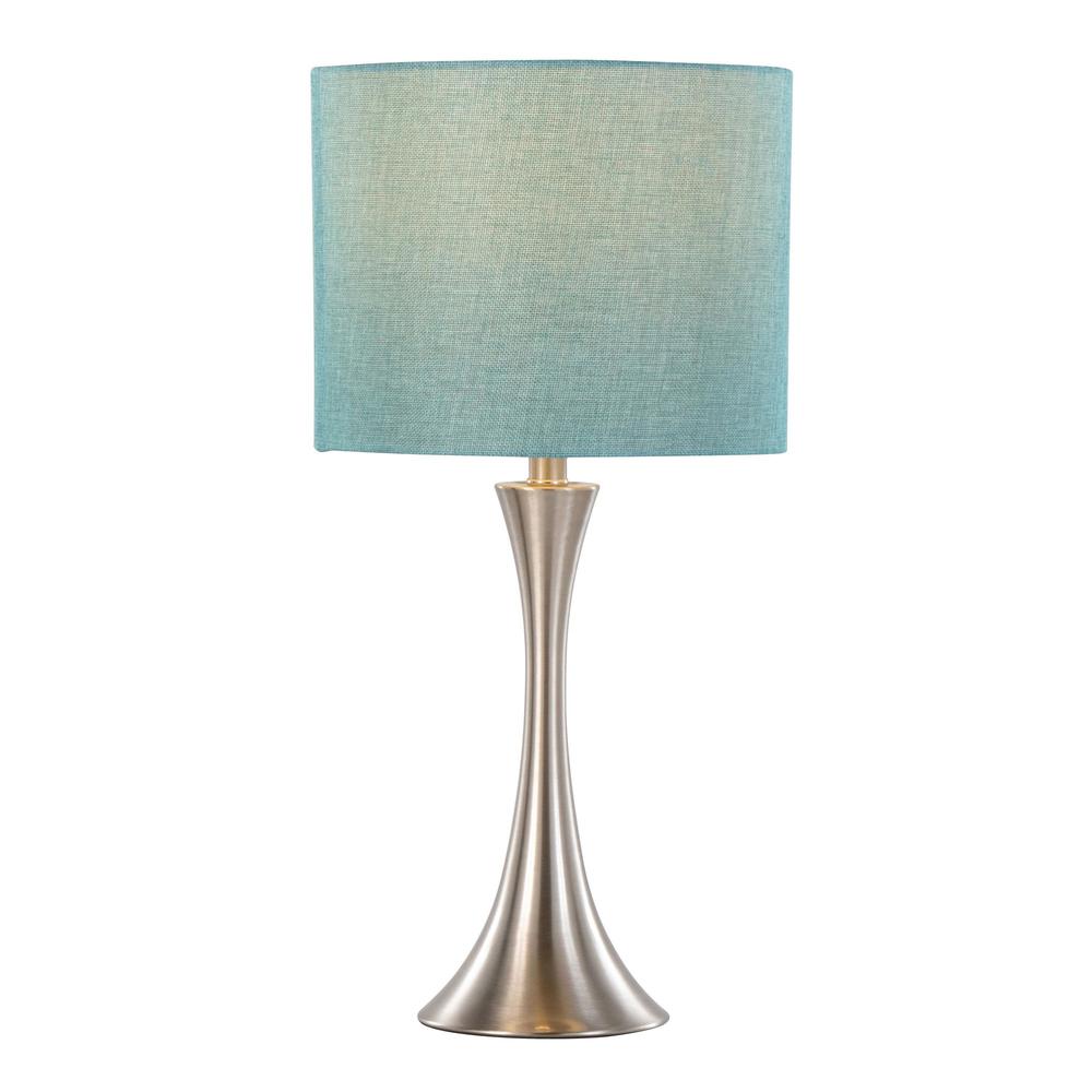 Brushed Nickel, Turquoise Linen Lenuxe 24" Metal Table Lamp - Set of 2
