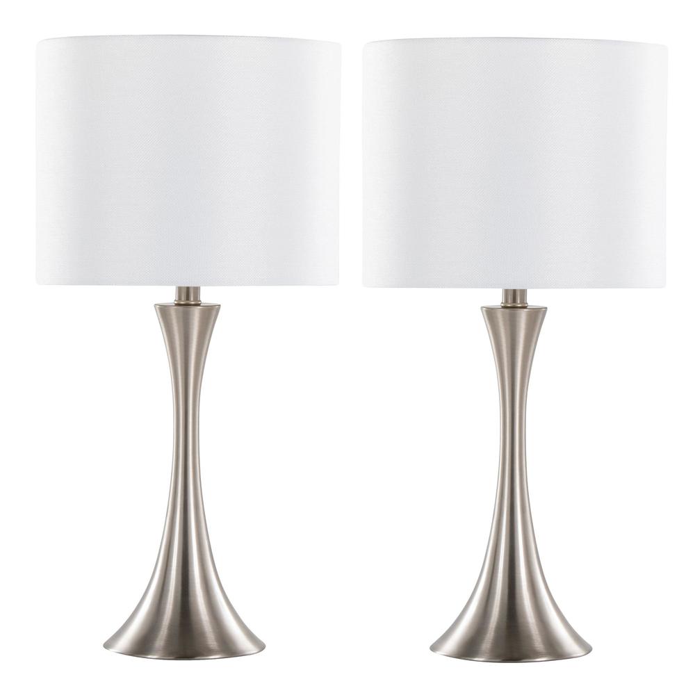 Brushed Nickel, White Semi-gloss Linen Lenuxe 24" Metal Table Lamp - Set of 2