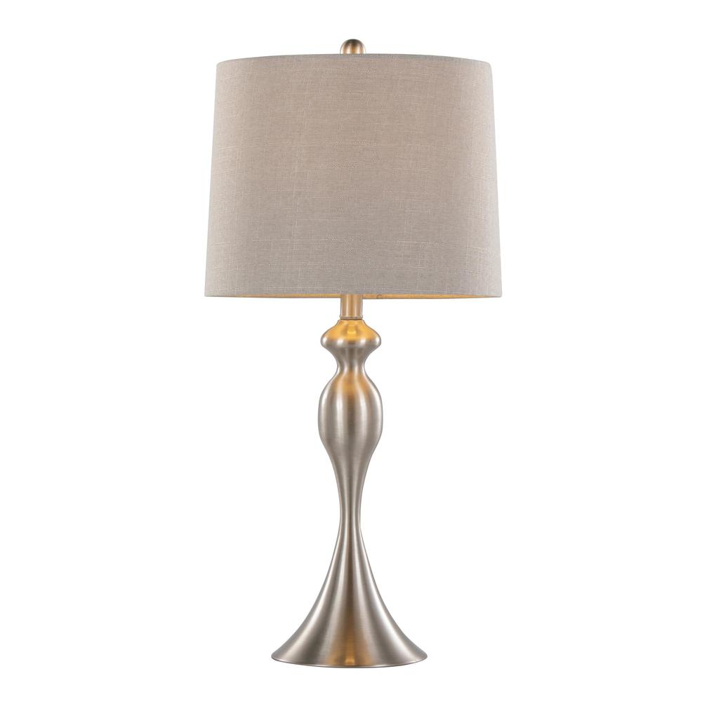 Brushed Nickel, Light Grey Linen Ashland 27" Metal Table Lamp - Set of 2