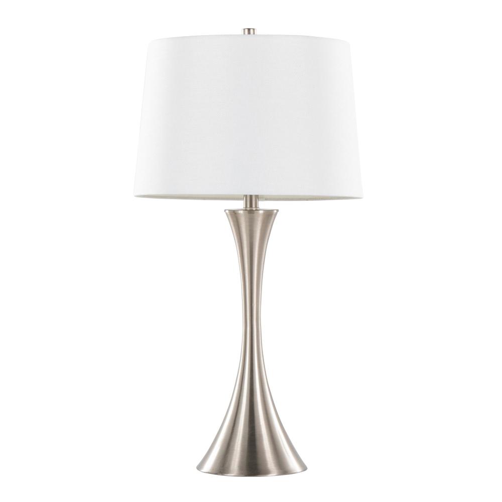 Brushed Nickel, White Textured Linen Lenuxe 29" Metal Table Lamp - Set of 2