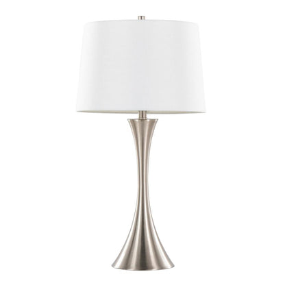 Brushed Nickel, White Textured Linen Lenuxe 29" Metal Table Lamp - Set of 2