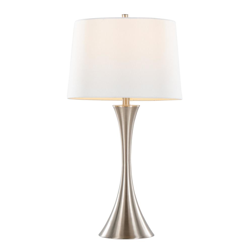 Brushed Nickel, White Textured Linen Lenuxe 29" Metal Table Lamp - Set of 2