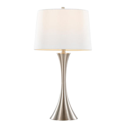 Brushed Nickel, White Textured Linen Lenuxe 29" Metal Table Lamp - Set of 2