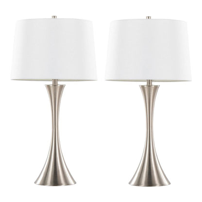 Brushed Nickel, White Textured Linen Lenuxe 29" Metal Table Lamp - Set of 2