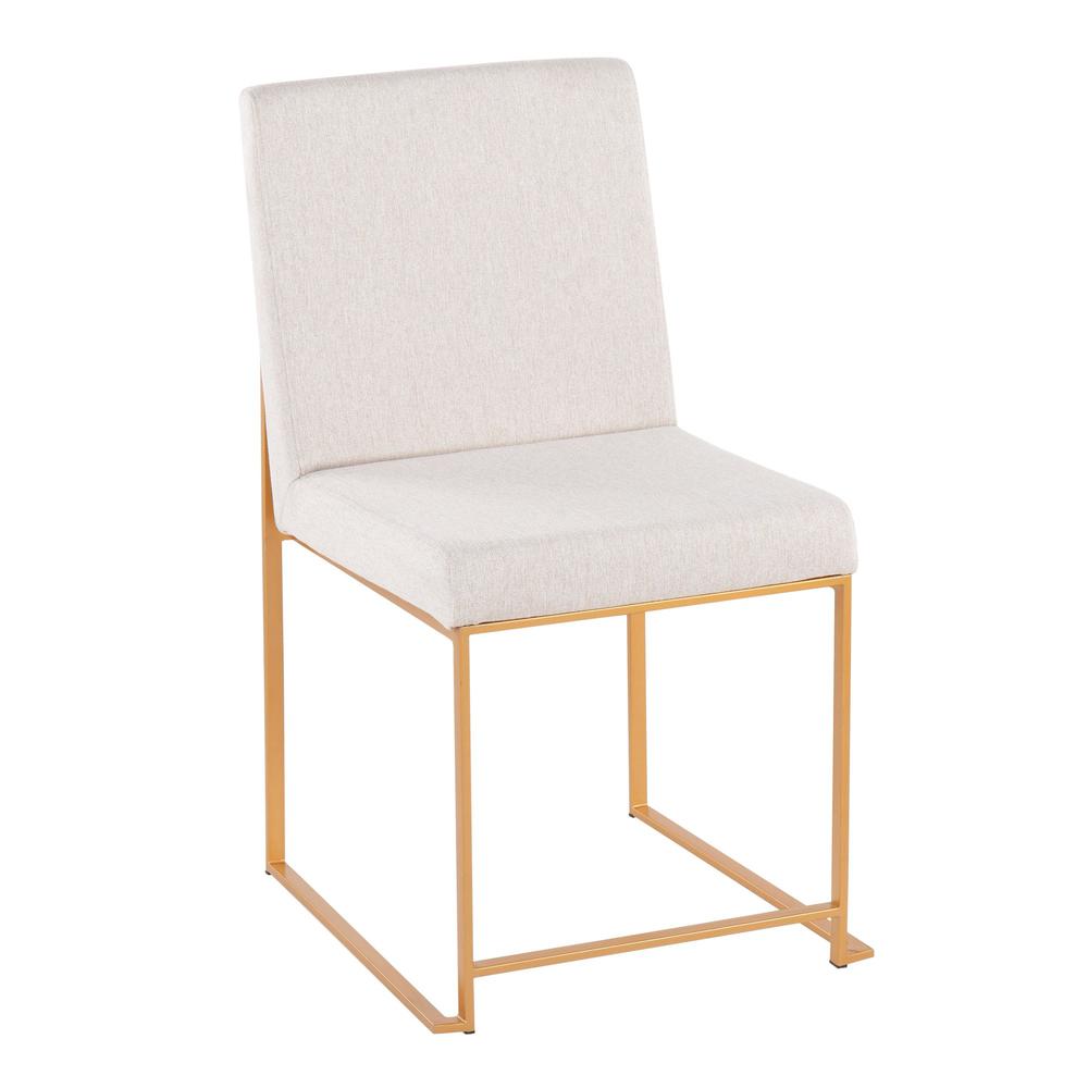 Gold Steel, Beige Fabric High Back Fuji Dining Chair - Set of 2