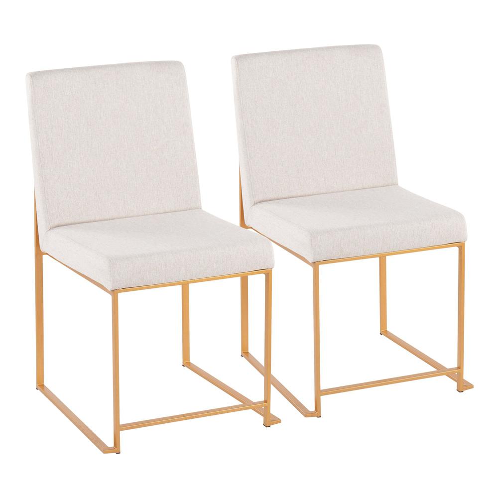Gold Steel, Beige Fabric High Back Fuji Dining Chair - Set of 2