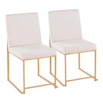 Gold Steel, Beige Fabric High Back Fuji Dining Chair - Set of 2