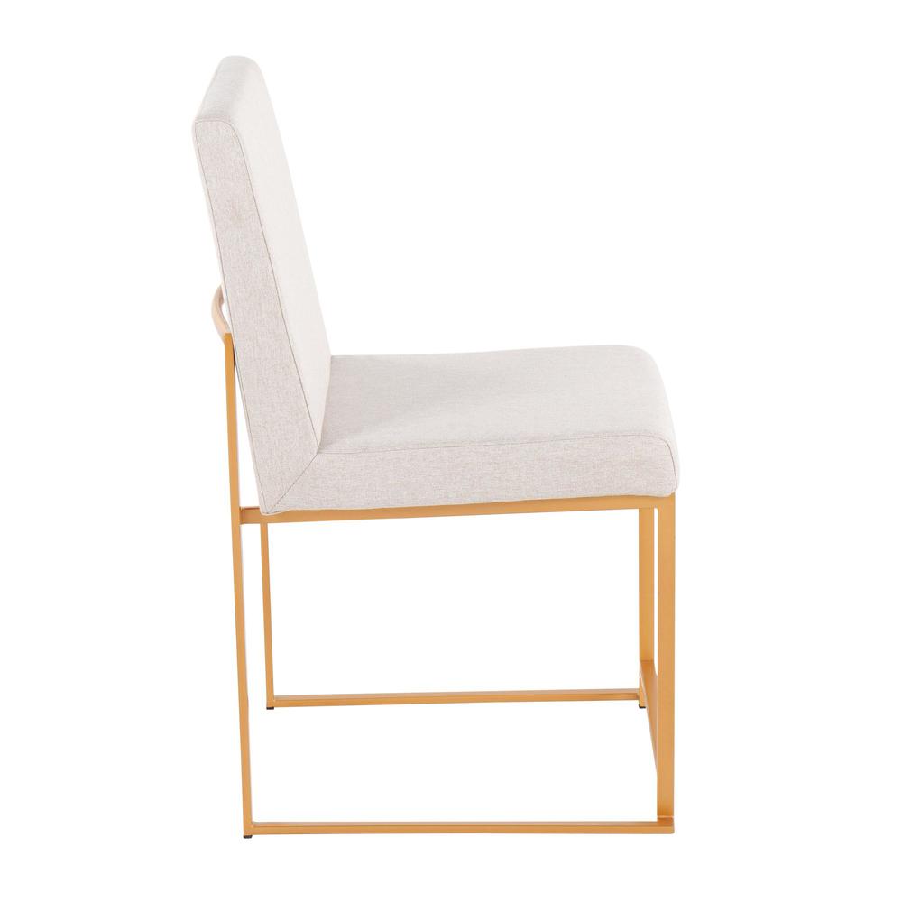Gold Steel, Beige Fabric High Back Fuji Dining Chair - Set of 2