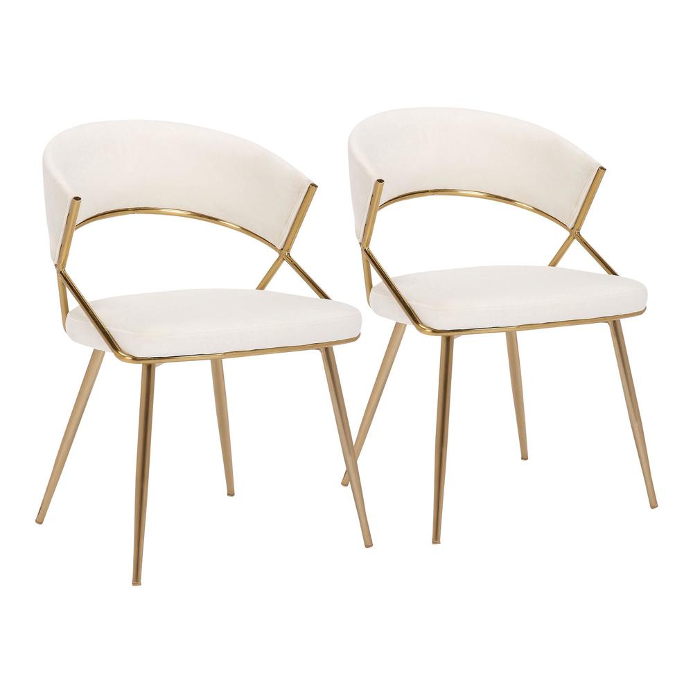 Gold Steel, Cream Velvet Jie Dining Chair - Set of 2