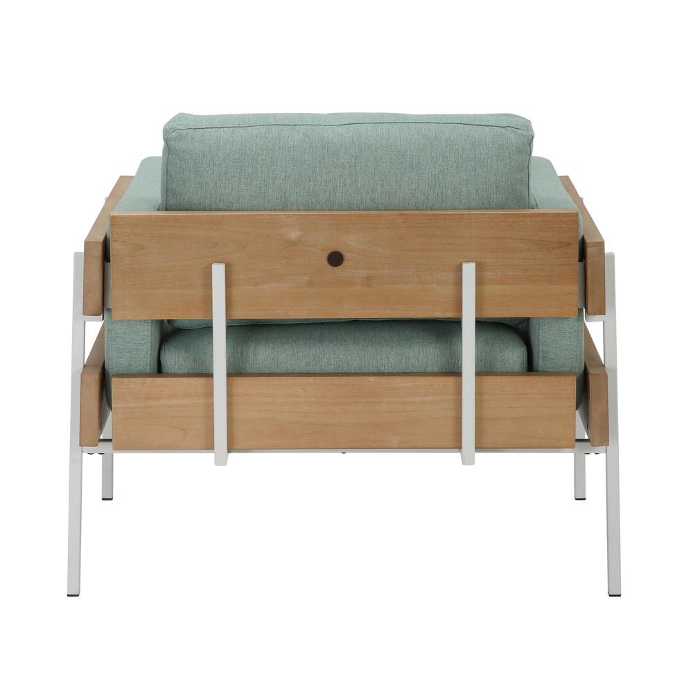 White Metal, Natural Wood, Light Green Fabric Kari Accent Chair