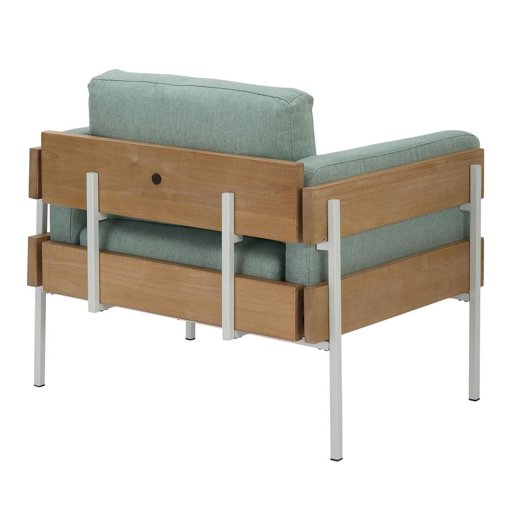 White Metal, Natural Wood, Light Green Fabric Kari Accent Chair