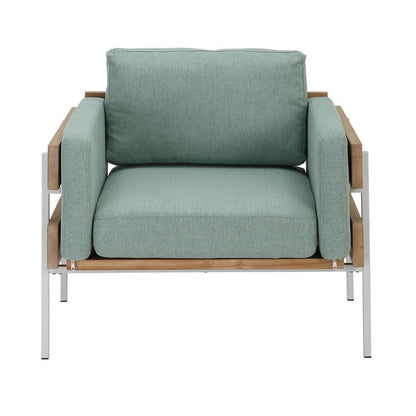 White Metal, Natural Wood, Light Green Fabric Kari Accent Chair