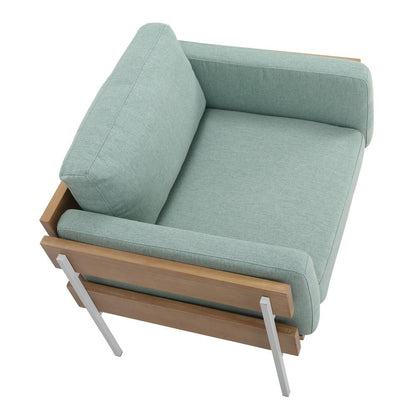 White Metal, Natural Wood, Light Green Fabric Kari Accent Chair